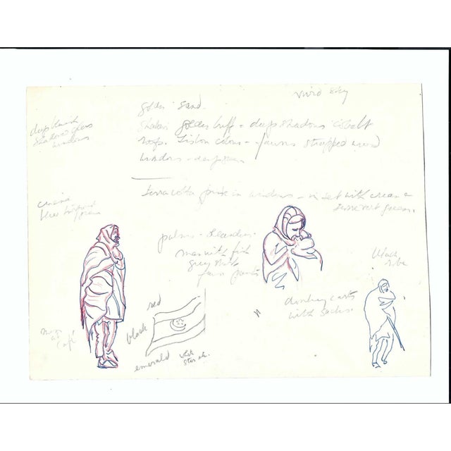 Man with guitar and car patrons painting by English artist Ivy Attwell (1895-1985). Attwell traveled extensively all over...