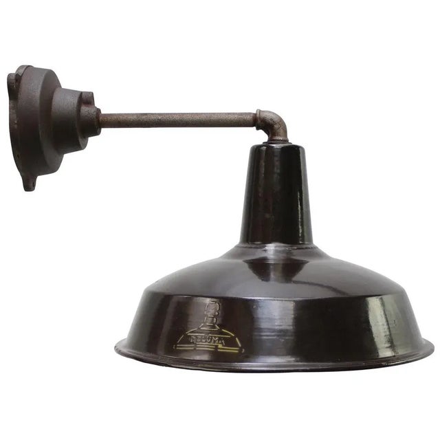 Vintage Industrial Dark Brown Enamel & Cast Iron Wall Lamp by Reluma, Belgium For Sale - Image 6 of 6