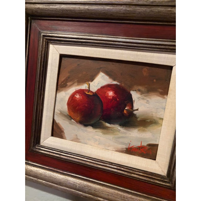 Red Mid 20th Century Apple Still Life by Alzada Knutson. Oil on Masonite. For Sale - Image 8 of 8