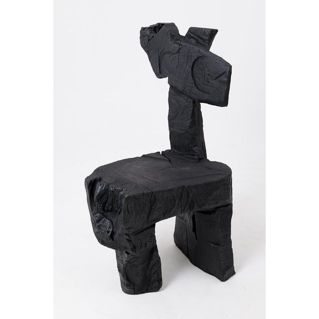 Contemporary Brutalist Sculptural Stool in Carved Wood by Logniture For Sale - Image 3 of 12