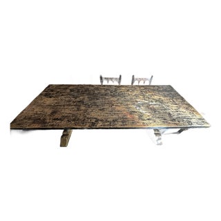 Monumental Antique Reclaimed Wood Trestle Dining Table – Hand-Hewn For Sale