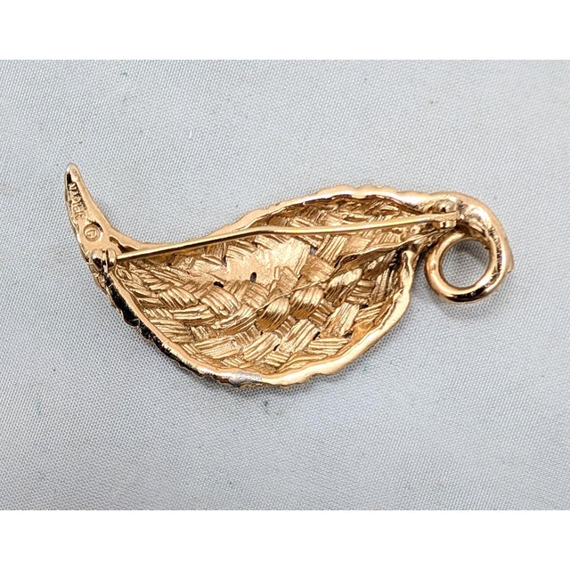 1960s Vintage 1960s Signed Napier Goldtone "Woven" Leaf Brooch For Sale - Image 5 of 7