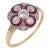1910s Edwardian Diamond Ruby 14k Yellow Gold Platinum Cluster Ring, Size 7.25 For Sale
