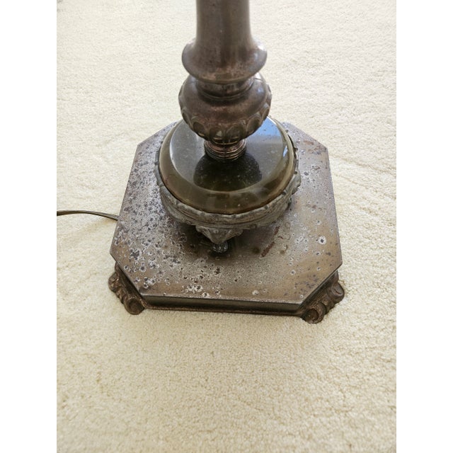 Antique Early 20th Century Torchiere Floor Lamp with Acanthus Leaf Motif and Onyx Base Insert For Sale - Image 9 of 11
