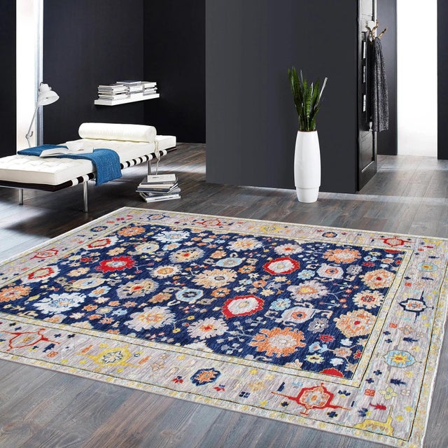Pasargad Home Oushak Navy Wool Area Rug- 9'11" X 14' 0" For Sale In New York - Image 6 of 6