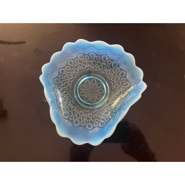 Vintage Jefferson Blue Opalescent Blue Glass Tri-Fold Dish For Sale - Image 4 of 4