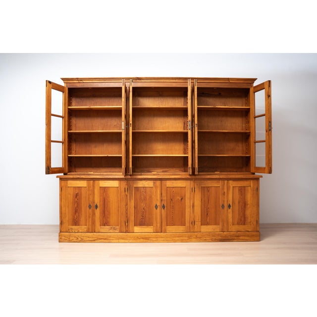 Vintage Polish Monumental Pine Bookcase, 1930s For Sale - Image 4 of 16
