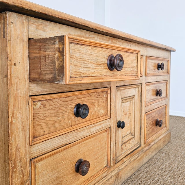 Beige Antique English Pine Sideboard Circa 1880 Farmhouse Buffet Dresser 7 Drawer For Sale - Image 8 of 10