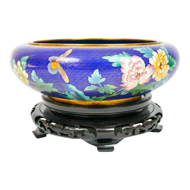 Large Early 20th Century Cloisonne Bowl With Stand For Sale