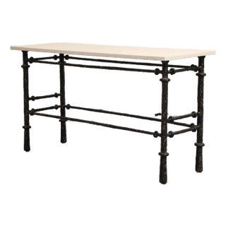 Giacometti Style Sculpture Bronzed Console With Limestone Top, C. 1970s For Sale