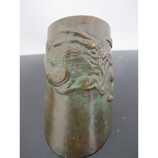 Chinese Bronze Dragon With Pearl Hoof Shaped Brush Cup Paperweight Pair For Sale - Image 11 of 18