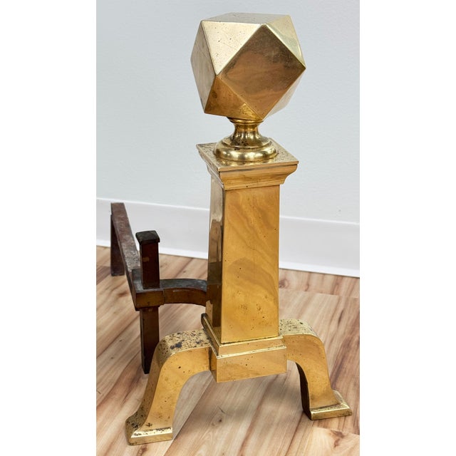 Brass Antique Brass and Cast Iron Andirons or Chenets, a Pair For Sale - Image 8 of 12