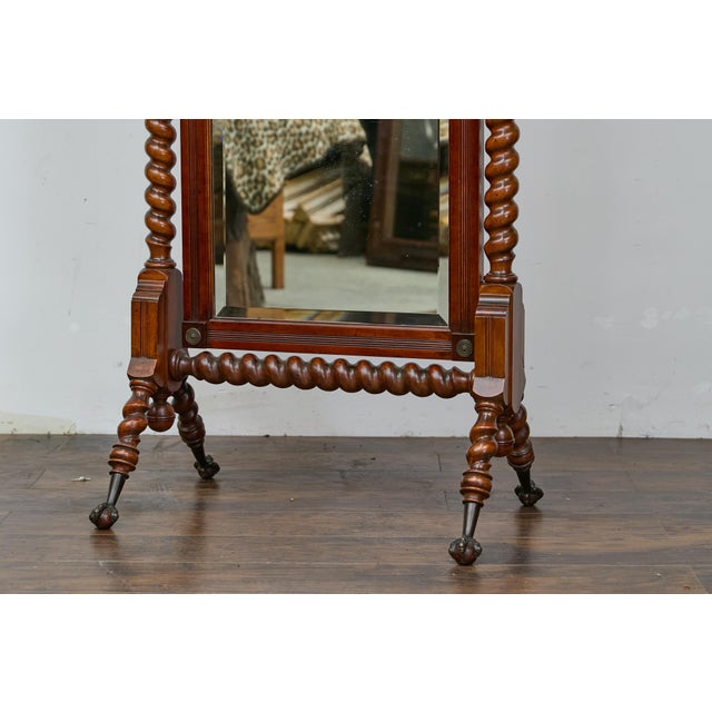 Wood 19th Century English Cheval Mirror with Barley Twist Frame, Ball and Claw Feet For Sale - Image 7 of 12