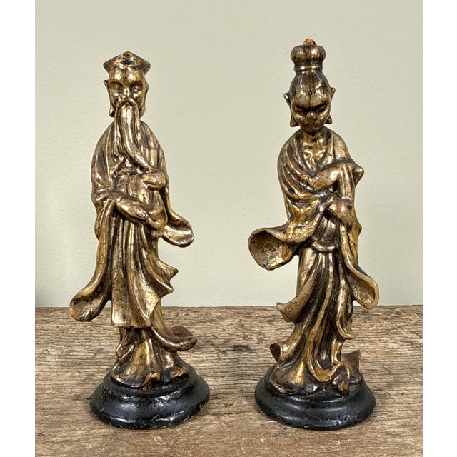Vintage 1950's Chinese Gold Gilt Figural Candle Sticks - A Pair For Sale In Providence - Image 6 of 7