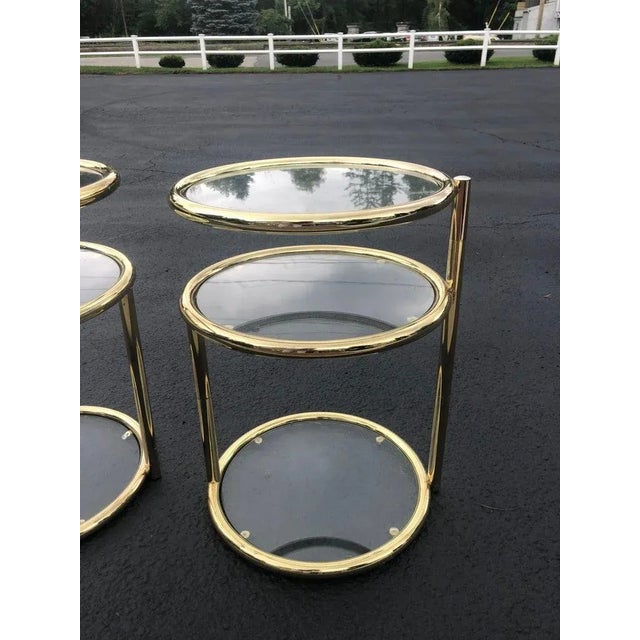 Pair of Swivel Brass and Glass End Tables For Sale In New York - Image 6 of 12