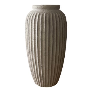 Large Sculptural Ribbed Ceramic Vase For Sale