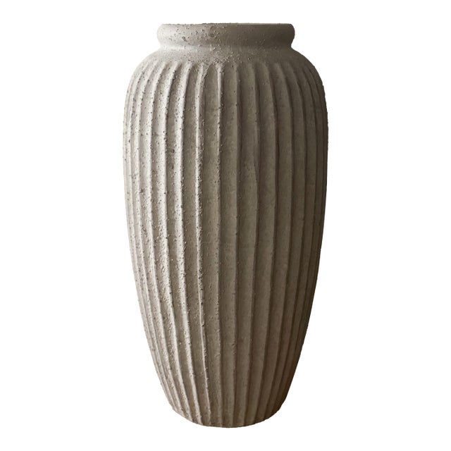 Large Sculptural Ribbed Ceramic Vase For Sale
