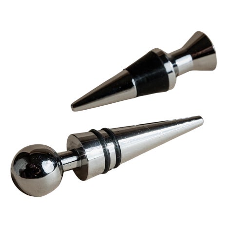 Vintage Geometrical Conical Metal Bottle Stoppers, Italy, 1980s, Set of 2 For Sale