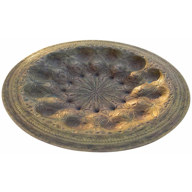 Moroccan Brass Tray W/ Engraved Details For Sale - Image 4 of 6