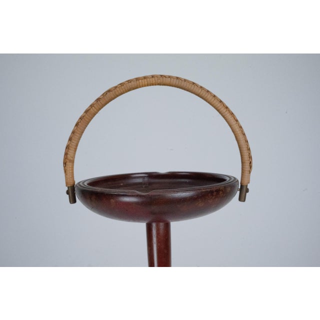 Vintage Wooden Ashtray Stand with Braided Leather Handle, Italy, 1950s For Sale - Image 4 of 9
