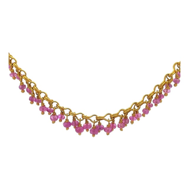 Gold 22k Gemstone Necklace Yellow Genuine Dangle Bead Collar Style For Sale