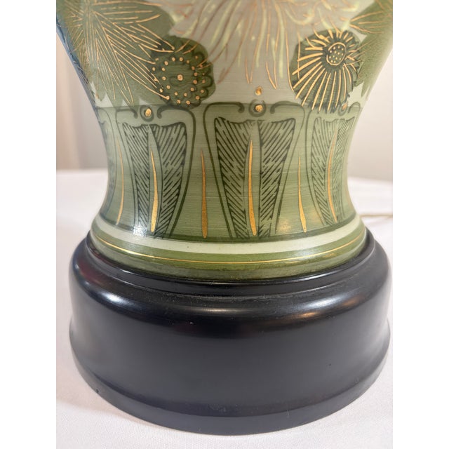 Vintage Japanese Fujita Kutani Celadon Ginger Jar Lamp Chrysanthemum For Sale In Phoenix - Image 6 of 12