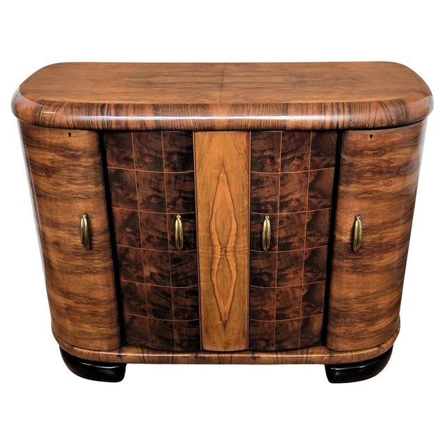 Italian Art Deco Walnut Burl and Mirror Mosaic Dry Bar Cabinet, 1940s For Sale - Image 11 of 11