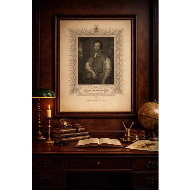 Gold Antique Portrait of Sir Francis Drake Tallis, 1850 For Sale - Image 8 of 9
