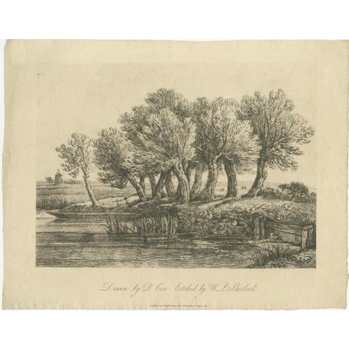 Antique english landscape etchings, cottage & trees – sherlock, 1811 a refined pair of early 19th-century english...