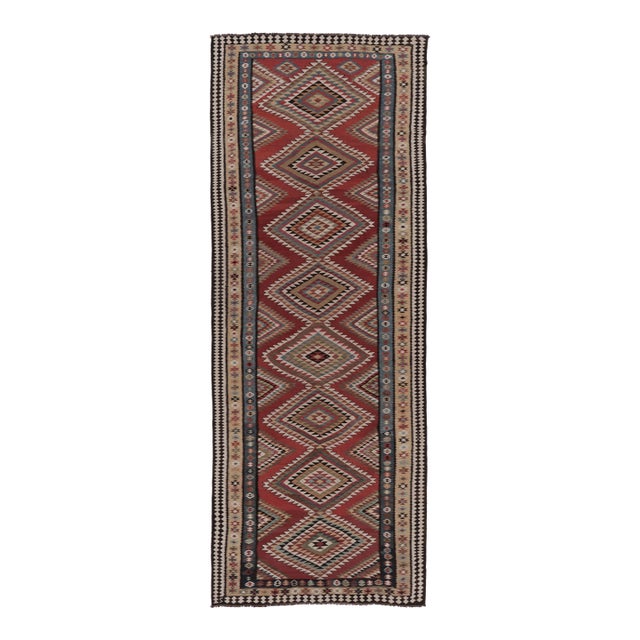 Vintage Persian Kilim, Tribal Gallery Runner Rug With Diamonds - Rug & Kilim For Sale