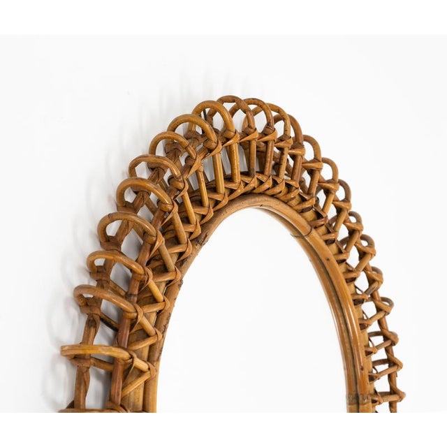 Mid-Century Modern Vintage Round Wall Mirror in Bamboo and Rattan by Franco Albini, 1960s For Sale - Image 3 of 13