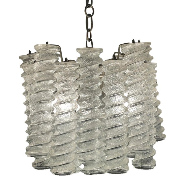 Vintage 1960s Venini Swirl Twisted Clear Murano Glass Chandelier For Sale