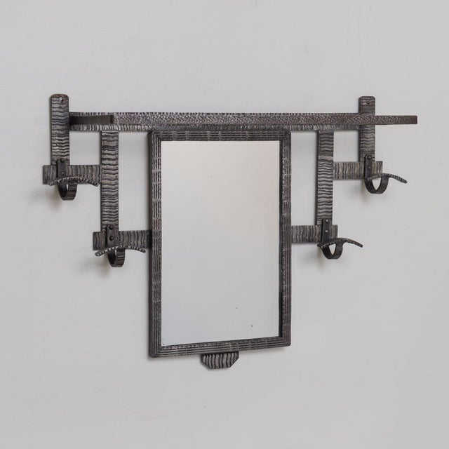 Art Deco 1930s French Art Deco Iron Wall Rack With Mirror For Sale - Image 3 of 12