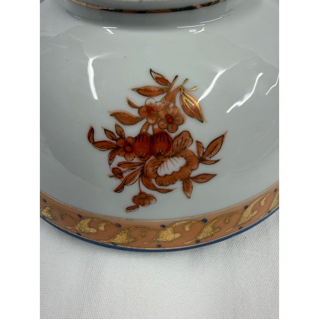 Mid 20th Century Neo Classical Gilt-Rimmed Hand Painted Porcelain Bowl on Stand For Sale - Image 9 of 12