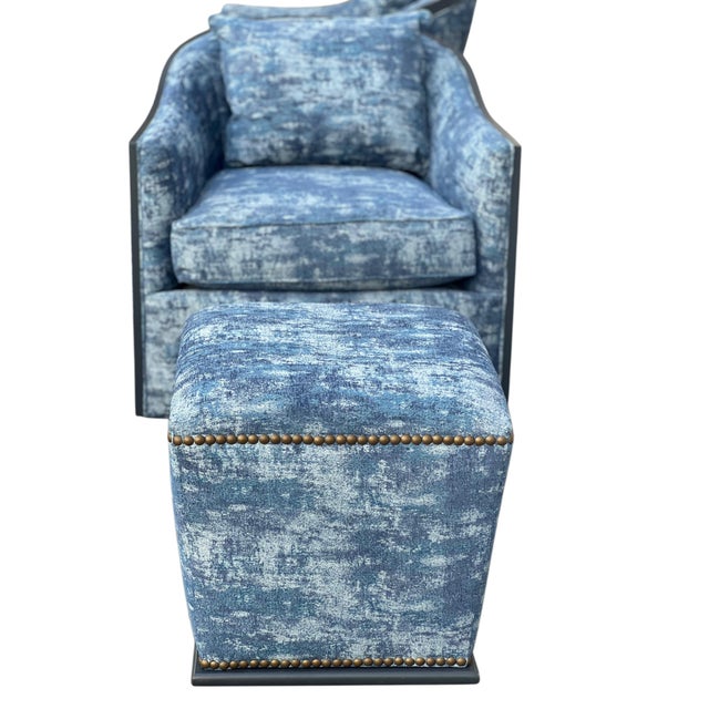 Pair Sam Moore Hooker Furniture Swivel Chairs & Ottomans For Sale - Image 15 of 18