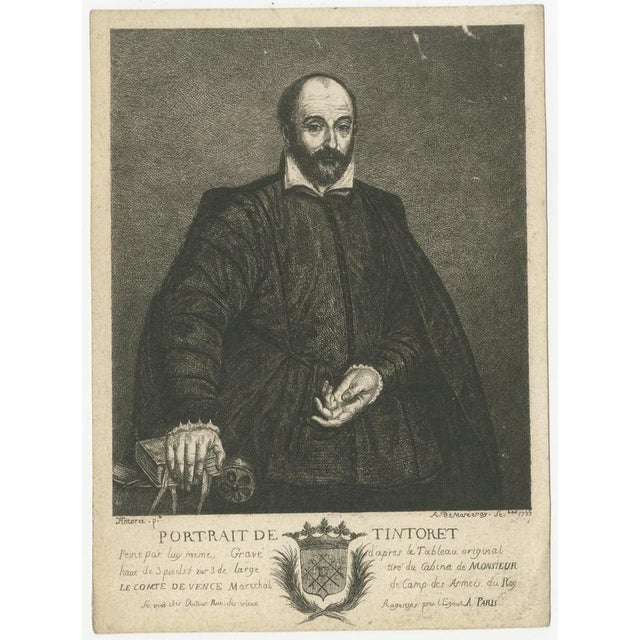 After Tintoretto, Self-Portrait, 1755, Engraving For Sale - Image 9 of 9