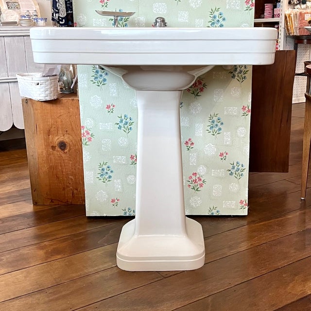 Art Deco Antique Crane Pedestal Sink 1920's For Sale - Image 3 of 10