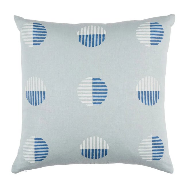 Boho Chic Schumacher Ando Block Print 20" Pillow in Chambray For Sale - Image 3 of 3