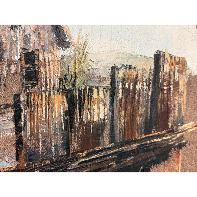 Wood Artist Lace Framed Rustic Barn Painting, Circa 1963 For Sale - Image 7 of 12