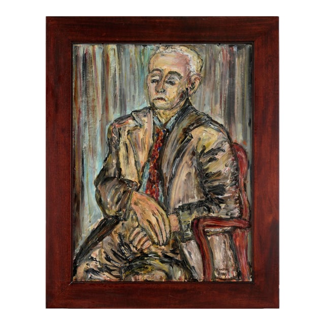 Mid Century Modern Portrait of a Man in a Suit in Oil on Masonite by Honora Berg For Sale
