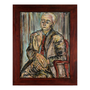 Mid Century Modern Portrait of a Man in a Suit in Oil on Masonite by Honora Berg