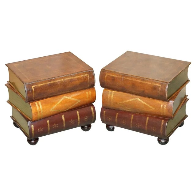 Leather Bound Side Tables with Drawers, Set of 2 For Sale - Image 18 of 18