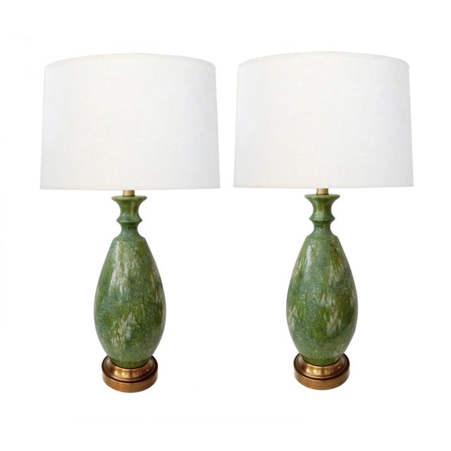 Large 1960's Celadon Drip Glaze Ovoid-Form Lamps - a Pair For Sale In San Francisco - Image 6 of 6