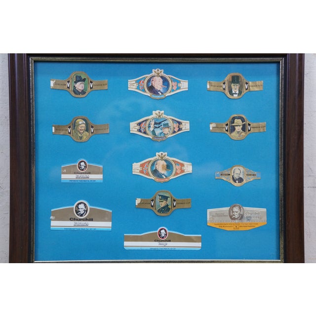 Paper Mid 20th Century Winston Churchill Framed Tobacco Advertising Cigar Band Smoking Ephemera 13" For Sale - Image 7 of 12