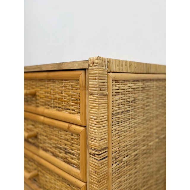 Vintage Chest Coastal Wicker Rattan Three Drawer Boho Hollywood Regency Dresser For Sale - Image 9 of 13