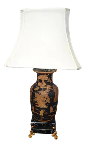 Designer Frederick Cooper Oriental Asian Chinese Black Table Lamp Light