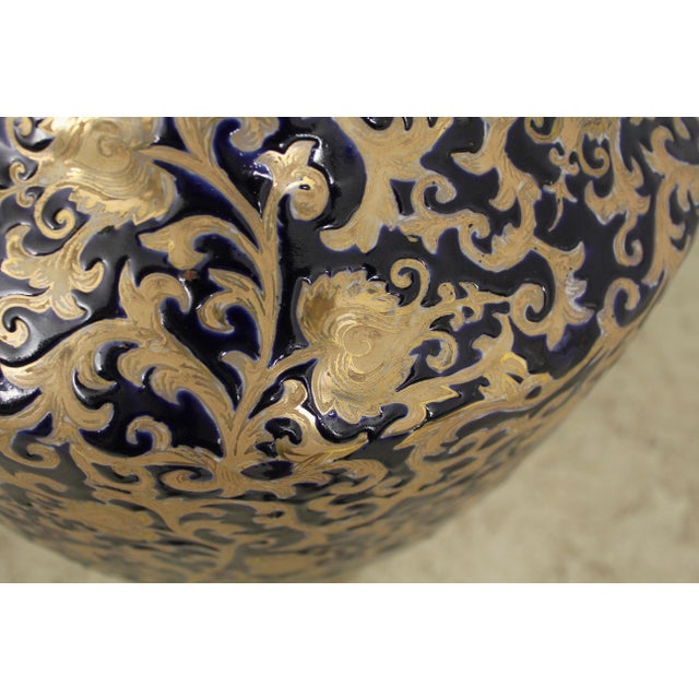 Pair of Large Blue & Gold Porcelain Chinese Style Floor Planter Vases Chairish