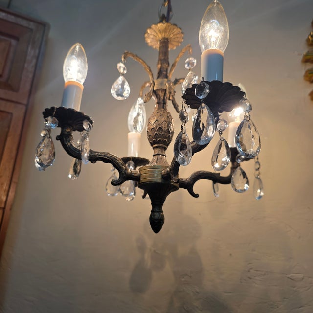 1960s Brass Pineapple Crystal Four-Light Chandelier For Sale - Image 10 of 17