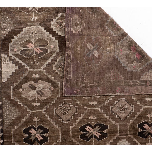 Brown Vintage Circa 1940 Brown Turkish Oushak Hand Knotted Wool Rug 7'10 X 12'6 For Sale - Image 8 of 12