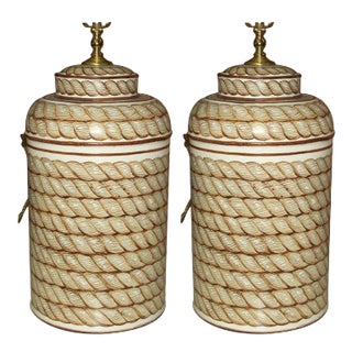 Hand-Painted Tole Canister Lamps - a Pair For Sale